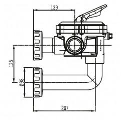 Válvula selectora Flat Lateral 1½" con enlaces a filtro