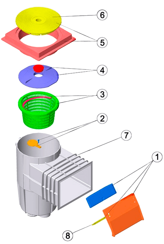 Despiece Skimmer AstralPool tapa cuadrada